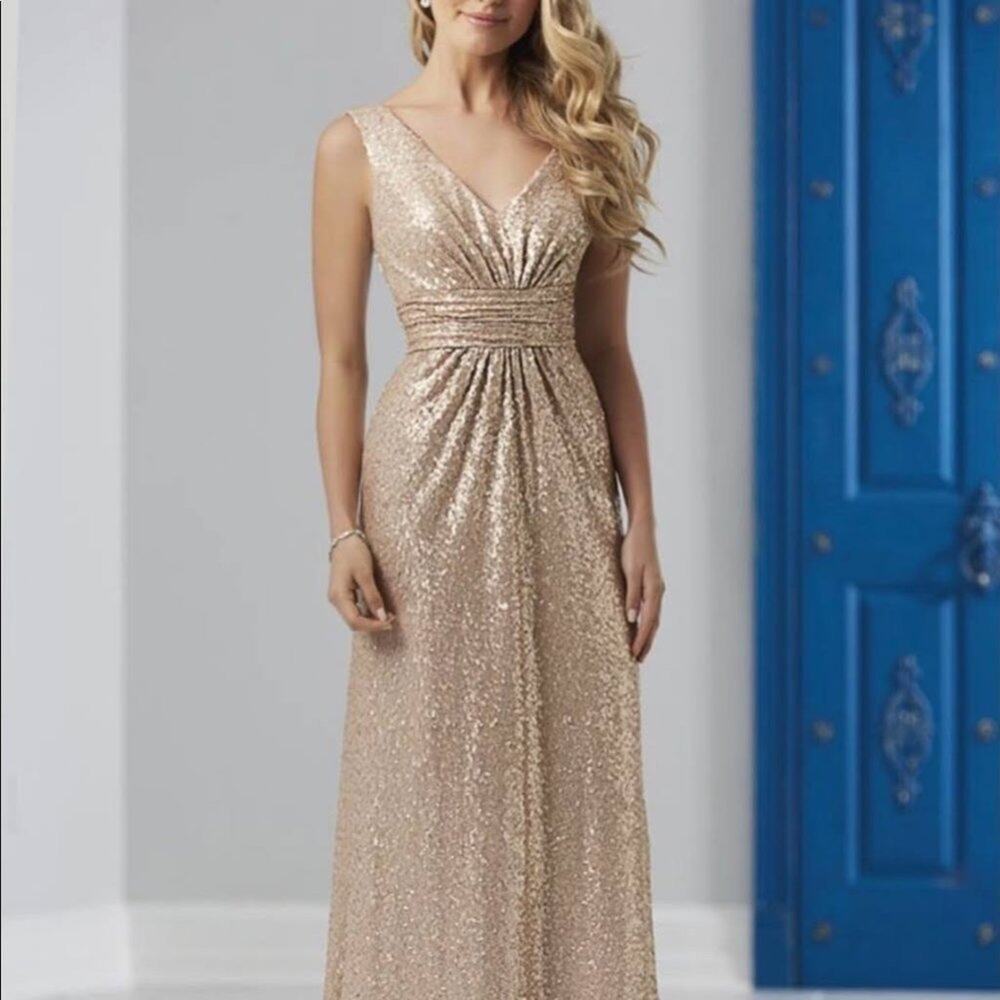 Christina Wu V Neck Sequin Bridesmaids Dress 22708